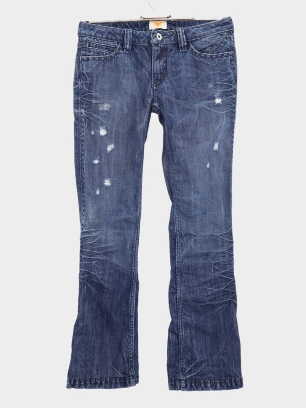 Antik Denim Womens Bootcut Jeans Sz 26 Embroidered Pockets Blue Distressed 30"